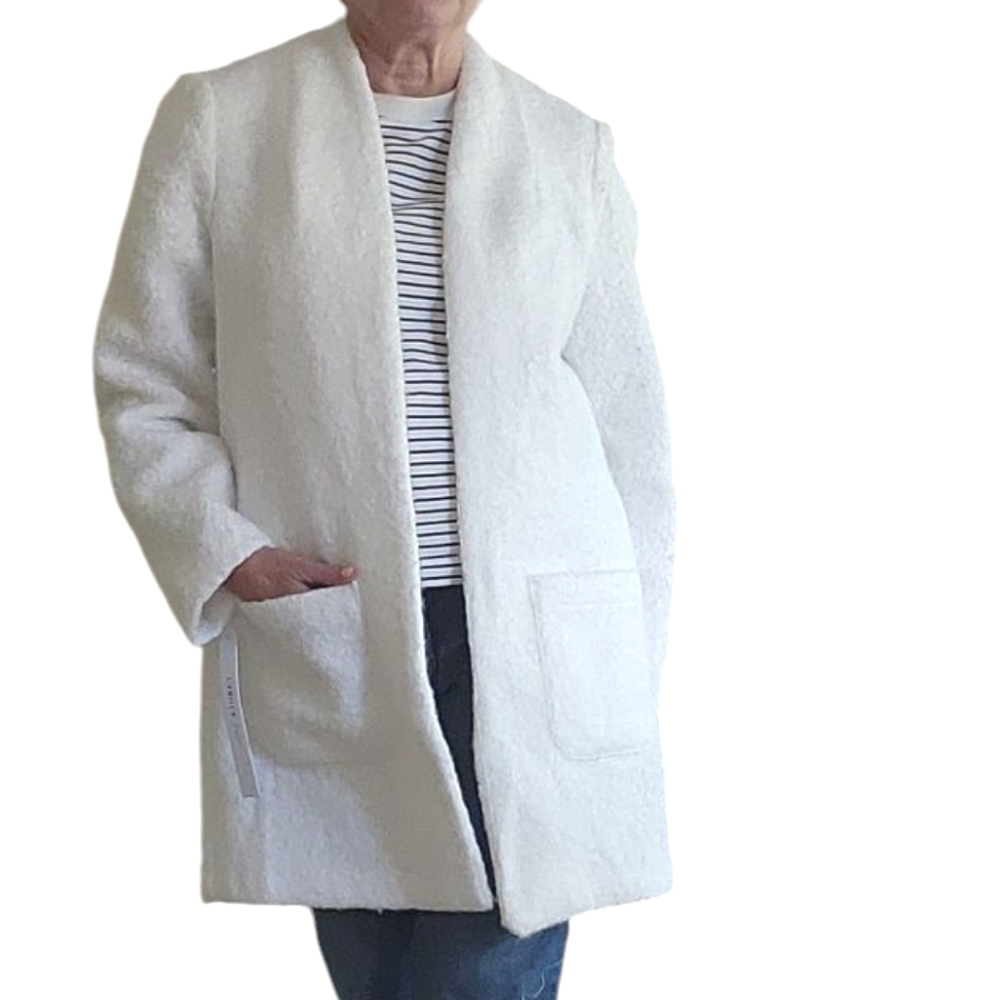 New Carole Wren Nubby Open Lightweight Minimalist Coat Sz L icy White